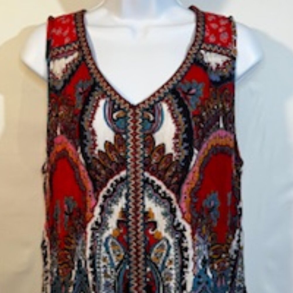 Bila Tank Top Women's L Multi Boho Embroidered Sleeveless V Neck Ruffle Hem - Picture 6 of 6